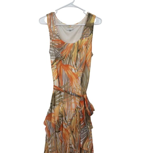 Signature By Robbie Bee Vtg Tropical Print Sleeveless Ruffle Midi Dress Size 12 - Picture 12 of 13